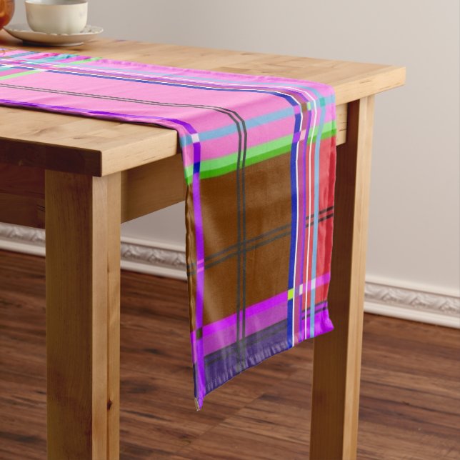 Caminho De Mesa Pequeno Tecido Xadrez Rosa Padrão de Tecido Madras (No Local)