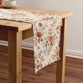 Caminho De Mesa Pequeno Terracota Rústica com Padrão Botânico de Flores Si