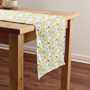 Caminho De Mesa Pequeno Teste padrão amarelo & azul da aguarela