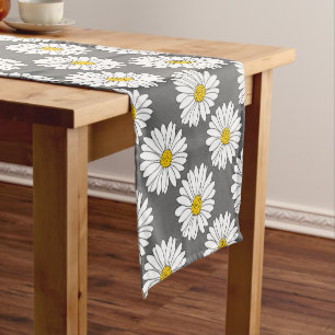 Caminho De Mesa Pequeno Teste padrão amarelo cinzento da margarida branca