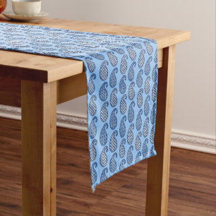 Caminho De Mesa Pequeno Teste padrão, azul-céu, marinho e branco de