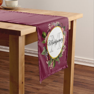 Caminho De Mesa Pequeno Teste padrão de mármore Dourado e monograma flor