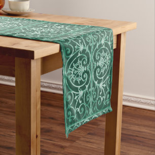Caminho De Mesa Pequeno Teste padrão do scrollwork do verde prudente