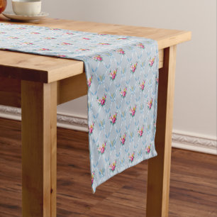 Caminho De Mesa Pequeno Teste padrão floral do rosa bonito azul feminino