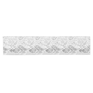 Caminho De Mesa Pequeno Teste padrão francês floral cinzento branco do