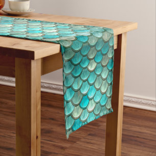 Caminho De Mesa Pequeno Teste padrão verde minty das escalas de peixes da