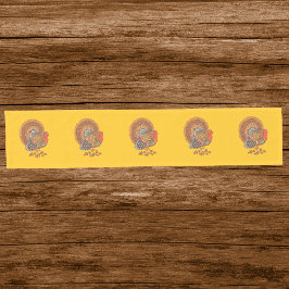 Caminho De Mesa Pequeno Thanksgiving Male Turkey Colourful Feathers Gold