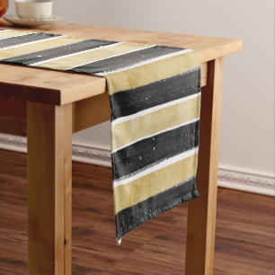 Caminho De Mesa Pequeno Tiras de floco de Neve Preto e Dourado Moderno