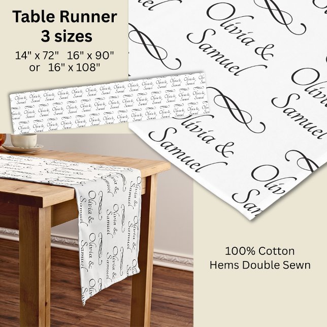 Caminho De Mesa Pequeno Toalhete de Mesa Adicionar Nomes Preto Branco Rola (Criador carregado)