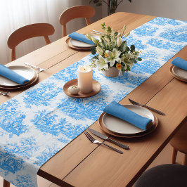 Caminho De Mesa Pequeno Tóile de jouy azul-turquesa Elegante