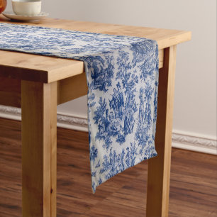 Caminho De Mesa Pequeno Torre francesa de jouy azul e branco elegante
