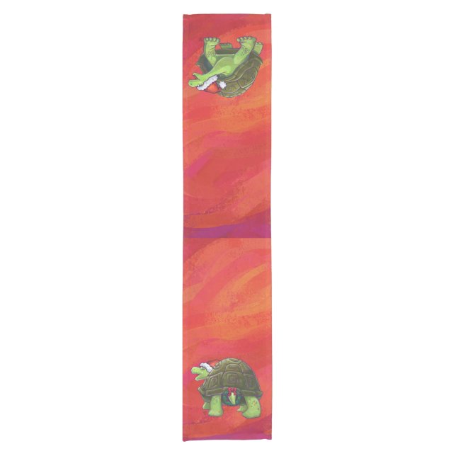 Caminho De Mesa Pequeno Tortoise Christmas On Red (Frente)