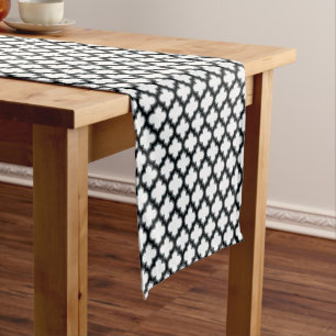 Caminho De Mesa Pequeno Trellis branca e preta, lete, quatrefoil