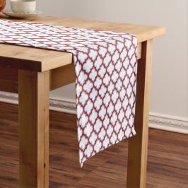 Caminho De Mesa Pequeno Trellis branca e vermelha, lete, quatrefoil