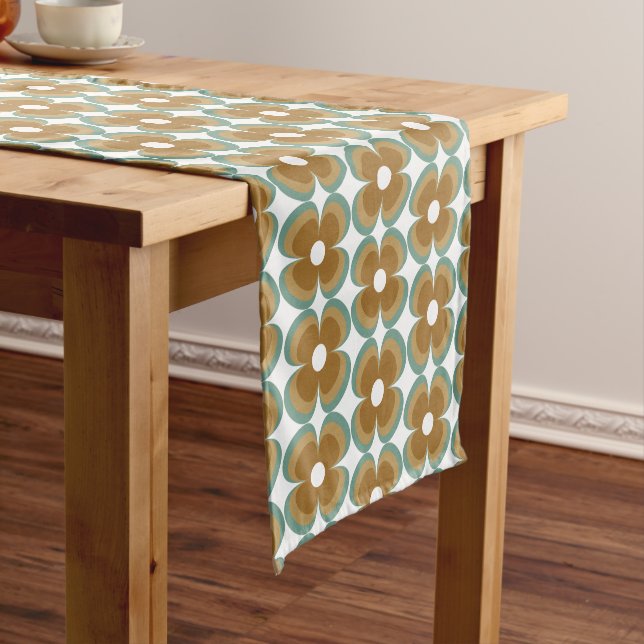 Caminho De Mesa Pequeno Trendy Teal Caramel Retro Groovy Flowers Seamless (No Local)