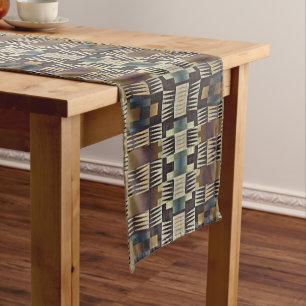 Caminho De Mesa Pequeno Tribal Escuro Único - Azul - Taupe Castanho Ochre