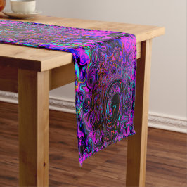 Caminho De Mesa Pequeno Trippy Black and Magenta Retro Liquid Swirl