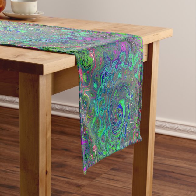 Caminho De Mesa Pequeno Trippy Chartreuse e Blue Retro Liquid Swirl (No Local)