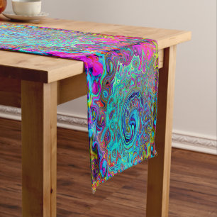 Caminho De Mesa Pequeno Trippy Sky Blue Abstrato Retro Liquid Swirl