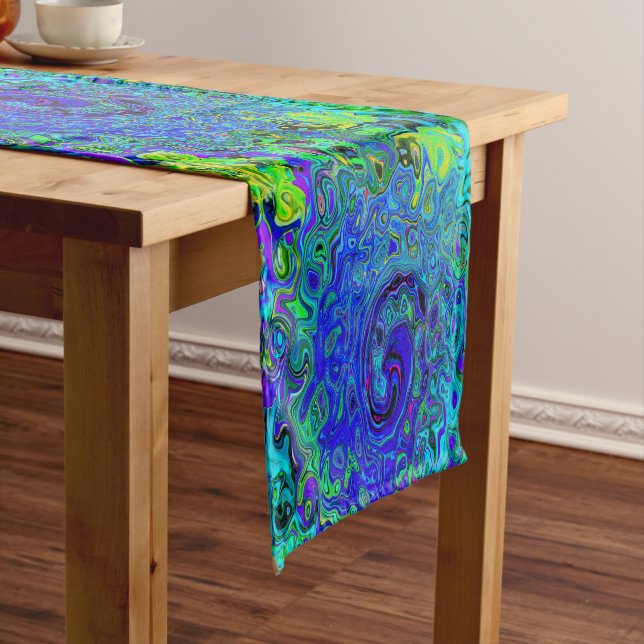 Caminho De Mesa Pequeno Trippy Violet Blue Abstrato Retro Liquid Swirl (No Local)