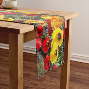 Caminho De Mesa Pequeno Tulipas Amarelas e Vermelhas