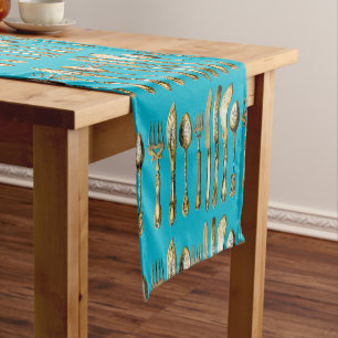 Caminho De Mesa Pequeno Turquesa do ouro da colher da forquilha da faca