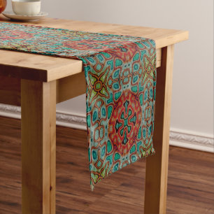 Caminho De Mesa Pequeno Turquoise Blue Orange Green Bohemian Art Bali Art