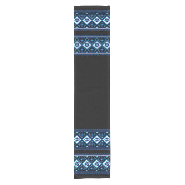 Caminho De Mesa Pequeno Ukrainian traditional vushuvanka folk pattern blue (Frente)