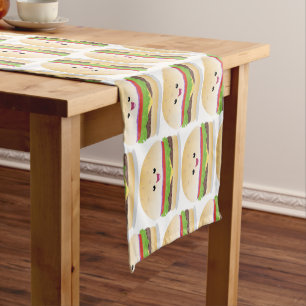 Caminho De Mesa Pequeno Um bonito e feliz desenho animado do hambúrguer ka