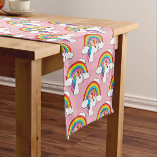Caminho De Mesa Pequeno Unicórnio e Arco-íris com Nuvens Kawaii