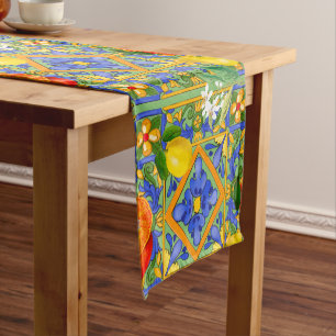 Caminho De Mesa Pequeno Verão, azulejos sicilianos, citrinos, laranjas, m