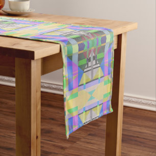 Caminho De Mesa Pequeno Verde Amarelo Azul Roxo Geométrico