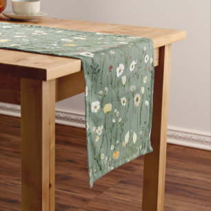Caminho De Mesa Pequeno Verde Salvia Amarelo Branco Boho Flores Silvestres