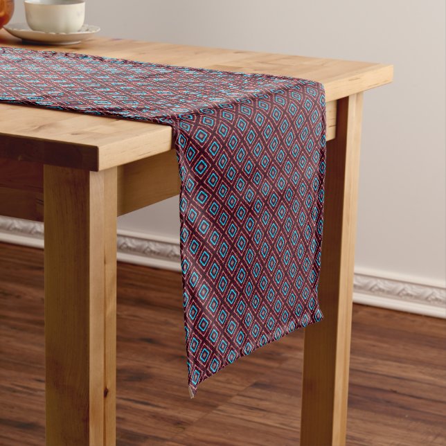 Caminho De Mesa Pequeno Vermelho Com Diamante Azul (No Local)