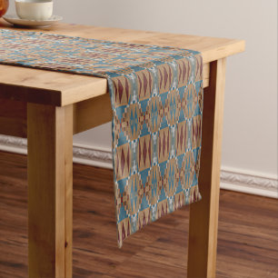 Caminho De Mesa Pequeno Vermelho Escuro Azul Turquesa Bege Marrom Arte Mos
