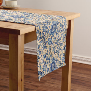 Caminho De Mesa Pequeno Vintage Azul, Indigo e Taupe