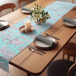 Caminho De Mesa Pequeno Vintage floral aqua azul toile de jouy