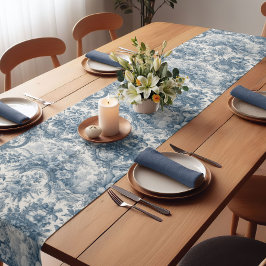 Caminho De Mesa Pequeno Vintage floral Toile de jouy monograma azul