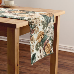 Caminho De Mesa Pequeno Vintage Ivory Flowers, Padrão de Rosas Multicolore