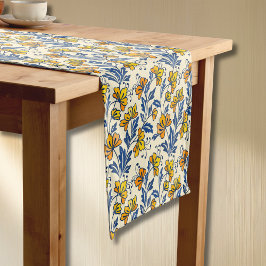 Caminho De Mesa Pequeno Vintage Laranja Amarelo Floral Folclórico Folha Az