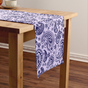 Caminho De Mesa Pequeno Vintage paisley azul escuro na lavanda