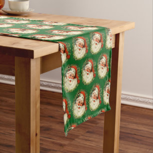 Caminho De Mesa Pequeno Vintage Papai Noel com Pine Wreath Pattern