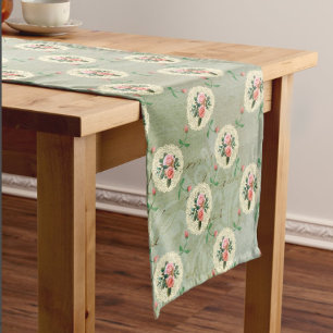 Caminho De Mesa Pequeno Vintage Rosas limpa Enfumaçado verde desvanecido