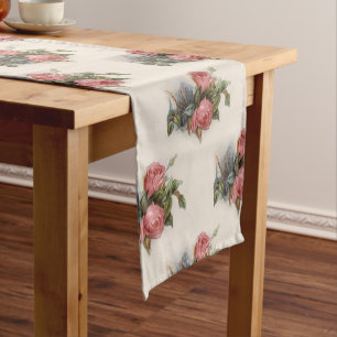 Caminho De Mesa Pequeno Vintage Victorian Crimson Pink Roses Mesa Runner