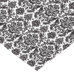 Caminho De Mesa Pequeno Vintage Victorian Damask Black and White Floral