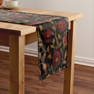Caminho De Mesa Pequeno Vintage William Morris Floral Vermelho Dourado Pap