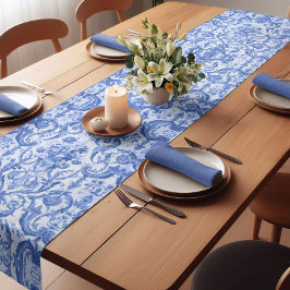 Caminho De Mesa Pequeno Vintagem gráfica Monograma azul toile de jouy