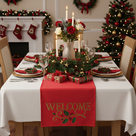 Caminho De Mesa Pequeno Welcome holly christmas guest