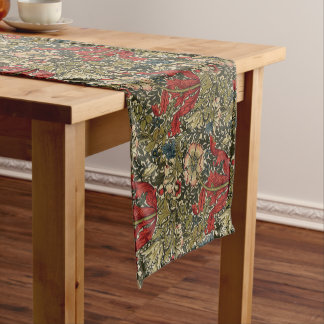 Caminho De Mesa Pequeno William Morris Elegante Padrão Floral Vermelho Ver