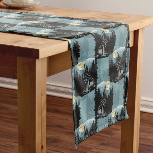 Caminho De Mesa Pequeno Wolf Howling Na Moon Pattern Design (Criador carregado)